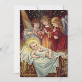 Cartão De Festividades Nascimento do Menino Jesus Presépio Três Anjos Nat
