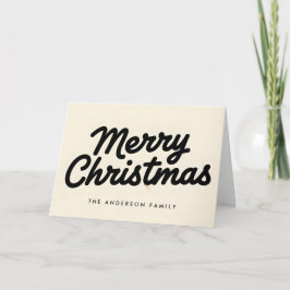 Cartão De Festividades Natais Feliz com Letra de Forma Vintage Creme e Pr