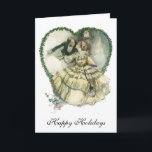 Cartão De Festividades Natais vintages, Amor Vitoriano e Romance<br><div class="desc">O dom do amor. O dom da paz. O dom da felicidade. Que todas estas sejam suas no Natal. Fácil de personalizar este cartão de Natal para personalizar com sua própria mensagem de feriado, ou simplesmente adicionar seus nomes. Imagem de romance e amor com ilustração vítrea com um casal vitoriano...</div>