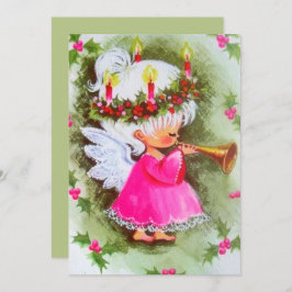 Cartão De Festividades Natais vintages Angel Reproduzindo Feriado Musical