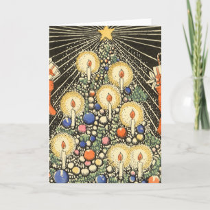 Cartão De Festividades Natais vintages, Árvore com Velas e Estrela