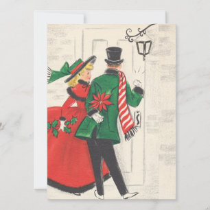 Cartão De Festividades Natais vintages Casal bater na porta