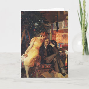 Cartão De Festividades Natais vintages, Casal de Amor e Romance