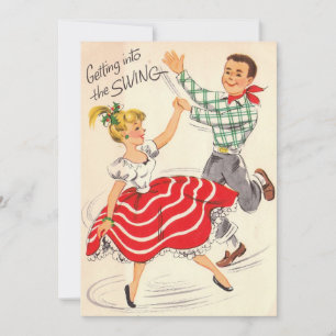 Cartão De Festividades Natais vintages Casal Entrando No Balanço