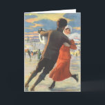 Cartão De Festividades Natais vintages, Casal Romântico, Ice Skating<br><div class="desc">Ilustração Vintage Imagem esportiva de Natal Feliz com um homem e uma mulher apaixonados por patins de gelo. Amor e romance no dia de Natal. Muito romântico!</div>