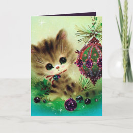 Cartão De Festividades Natais vintages cat adicionar mensagem retro card
