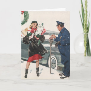Cartão De Festividades Natais vintages, Comprando Presentes Policiais
