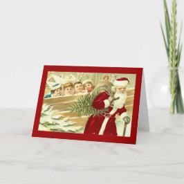 Cartão De Festividades Natais vintages Crianças Assistindo Papai Noel