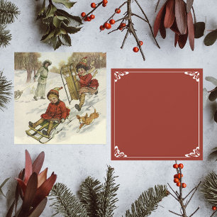 Cartão De Festividades Natais vintages, Crianças Vitorianas, Cachorro de