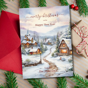 Cartão De Festividades Natais vintages da Vila Snowy Casas de Pinheiro