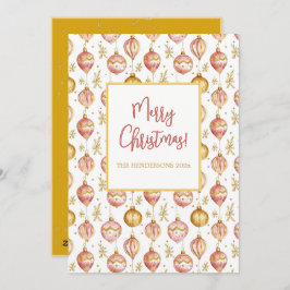 Cartão De Festividades Natais vintages de ornamentos Dourados cor-de-rosa