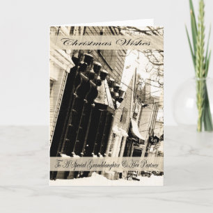 Cartão De Festividades natais vintages desejos, neta e parceiro