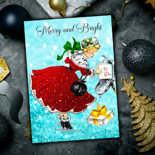 Cartão De Festividades Natais vintages e-mail box vermelha gliter