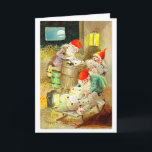 Cartão De Festividades Natais vintages Elves<br><div class="desc">Cartão de Saudação para Natais vintages Elves</div>