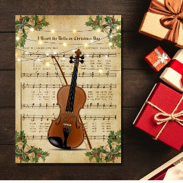 Cartão De Festividades Natais vintages Folha de Música e Violino