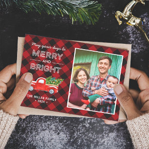 Cartão De Festividades Natais vintages Foto de Xadrez Red Buffalo