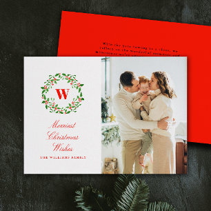 Cartão De Festividades Natais vintages Foto do Retrato Monograma