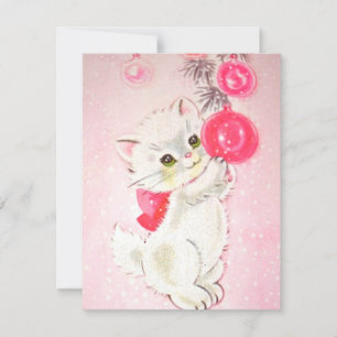 Cartão De Festividades Natais vintages Gato na Placa de Férias em Árvore