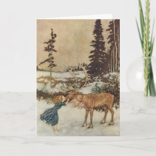 Cartão De Festividades Natais vintages, Gerda e Reindeer de Dulac