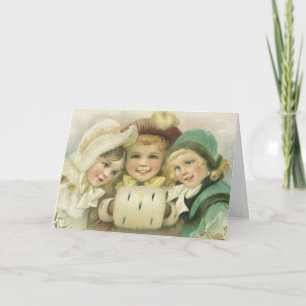 Cartão De Festividades Natais vintages Irmãs, Crianças Vitorianas