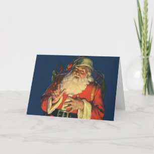 Cartão De Festividades natais vintages, Jolly Papai Noel com Brinquedos
