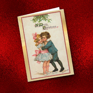 Cartão De Festividades Natais vintages Kiss Mistletogreeting Card