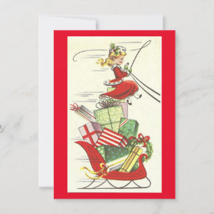 Cartão De Festividades Natais vintages Menina Traz Presentes