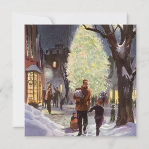 Cartão De Festividades Natais vintages, Pai Comprando com as Crianças