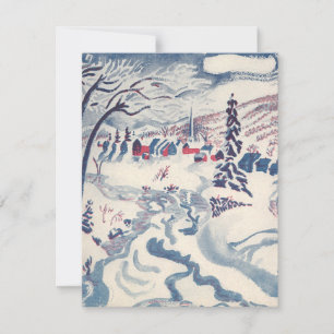 Cartão De Festividades Natais vintages, paisagem com neve na vila de inve