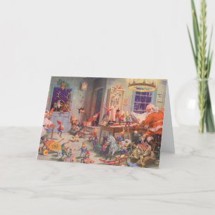 Cartão De Festividades Natais vintages, Papai Noel com o Workshop Elves