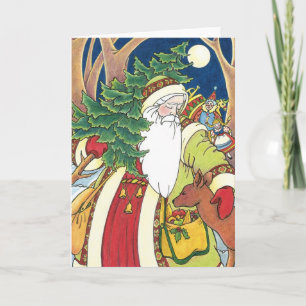 Cartão De Festividades Natais vintages, Papai Noel na Floresta