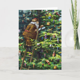 Cartão De Festividades Natais vintages, Papai Noel Vitoriano com Árvore