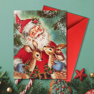 Cartão De Festividades natais vintages Papais noeis Com Riendeer