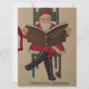 Cartão De Festividades Natais vintages Papais noeis Lendo Livro