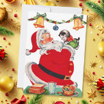 Cartão De Festividades Natais vintages Papais noeis segurando o Kitten<br><div class="desc">Natais vintages Papais noeis Segurando O Cartão De Feriado Do Kitten.</div>