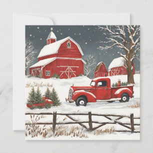 Cartão De Festividades Natais vintages Red Truck, Barn, Countryside