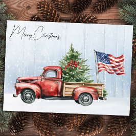 Cartão De Festividades Natais vintages Red Truck Patriotic USA Flag