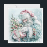 Cartão De Festividades Natais vintages Santa Claus Pastel<br><div class="desc">Legant vintage pastel,  rosa e Papai Noel azul. Personalizado no verso com sua mensagem e seu nome. Entre em contato comigo para obter assistência com sua personalização ou para solicitar outros produtos Zazzle correspondentes ou coordenadores.</div>