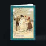 Cartão De Festividades natais vintages Snowman<br><div class="desc">Traga de volta os bons e velhos dias com este belo cartão de Natal de Natal vintage. Você pode personalizar este cartão nostálgico com seu próprio texto usando a seção "Personalizar à sua direita". Esta imagem retrorativa foi retirada do trabalho de arte antigo e ampliada para este cartão de saudação....</div>