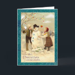 Cartão De Festividades natais vintages Snowman<br><div class="desc">Traga de volta os bons e velhos dias com este belo cartão de Natal de Natal vintage. Você pode personalizar este cartão nostálgico com seu próprio texto usando a seção "Personalizar à sua direita". Esta imagem retrorativa foi retirada do trabalho de arte antigo e ampliada para este cartão de saudação....</div>