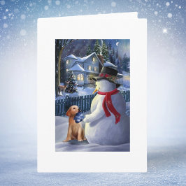 Cartão De Festividades Natais vintages Snowman E Cachorro