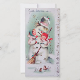 Cartão De Festividades Natais vintages Snowman segurando anjos