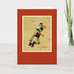 Cartão De Festividades Natais vintages Terrier Dog