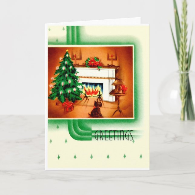 Cartão De Festividades Natais vintages Terrier Dog (Frente)