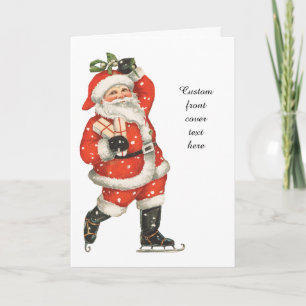 Cartão De Festividades Natais vintages Victorian Santa Claus Ice Skater