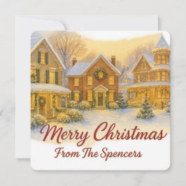 Cartão De Festividades Natais vintages Village & Holly Photo