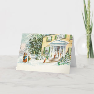 Cartão De Festividades Natais vintages Winter Snow Back Home House