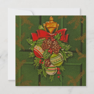 Cartão De Festividades natais vintages Wreath Flat Christmas Card