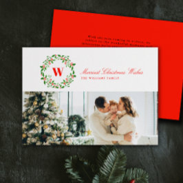 Cartão De Festividades Natais vintages Wreath Monograma Paisagem