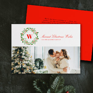 Cartão De Festividades Natais vintages Wreath Monograma Paisagem